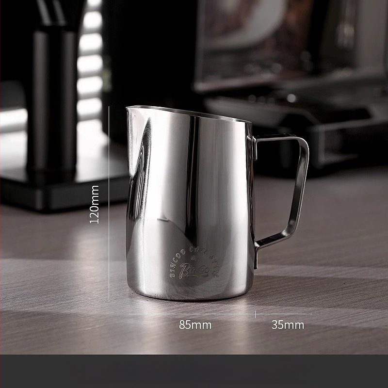 Bin Coo nerūdijančio plieno pieno indas latte art, šiuolaikiško minimalistinio stiliaus, spausdintas logotipas, 0,3 kg