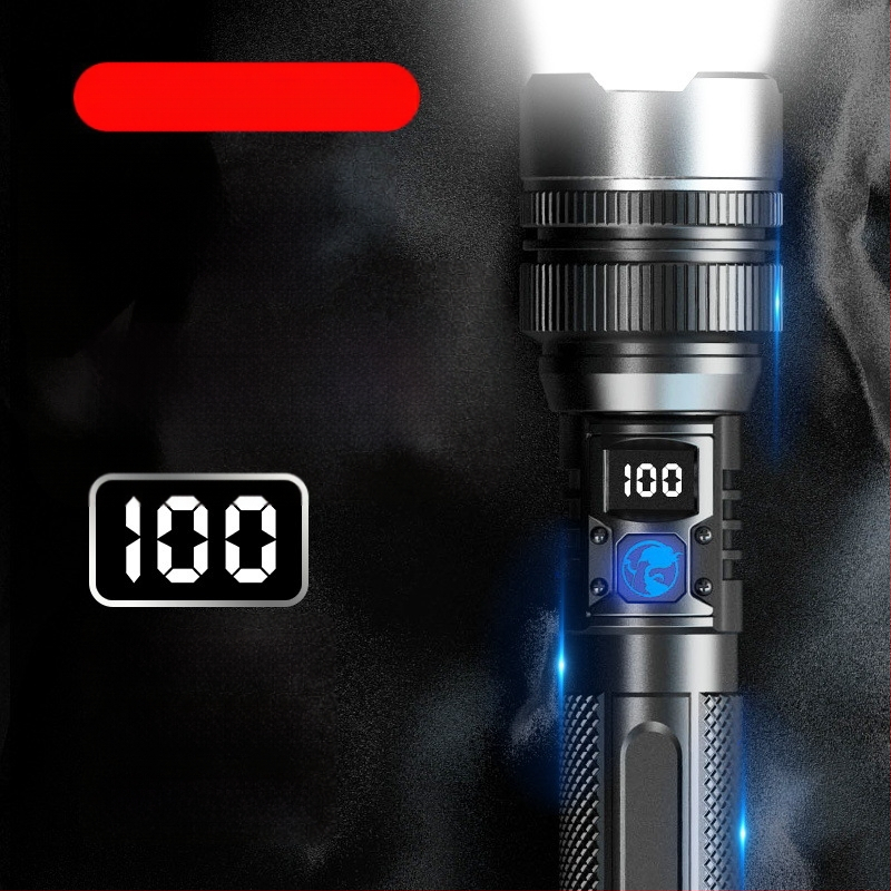 Rankinis LED žibintuvas su reguliuojamu fokusu, 10W LED, 800 lm, skaitmeninis ekranas, 18650 baterija