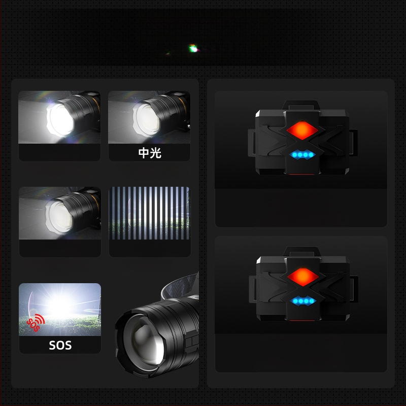 LED челна лампа с алуминиев корпус, 5400 mAh батерия, зум лъч, 360° въртене, обхват над 500 m, презареждаема, за нощен риболов и къмпинг