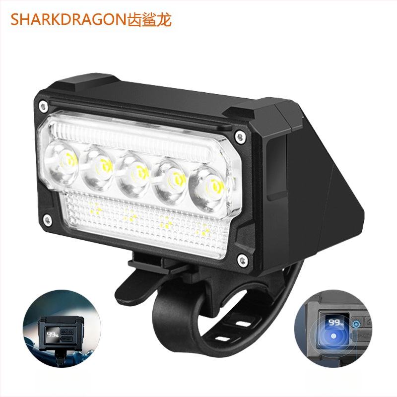 Shark Dragon priekine dviračio lemputė – išmanus šviesos jutiklis, USB įkrovimas, skaitmeninis ekranas, tinka naktiniam važiavimui keliu ir kalnuose