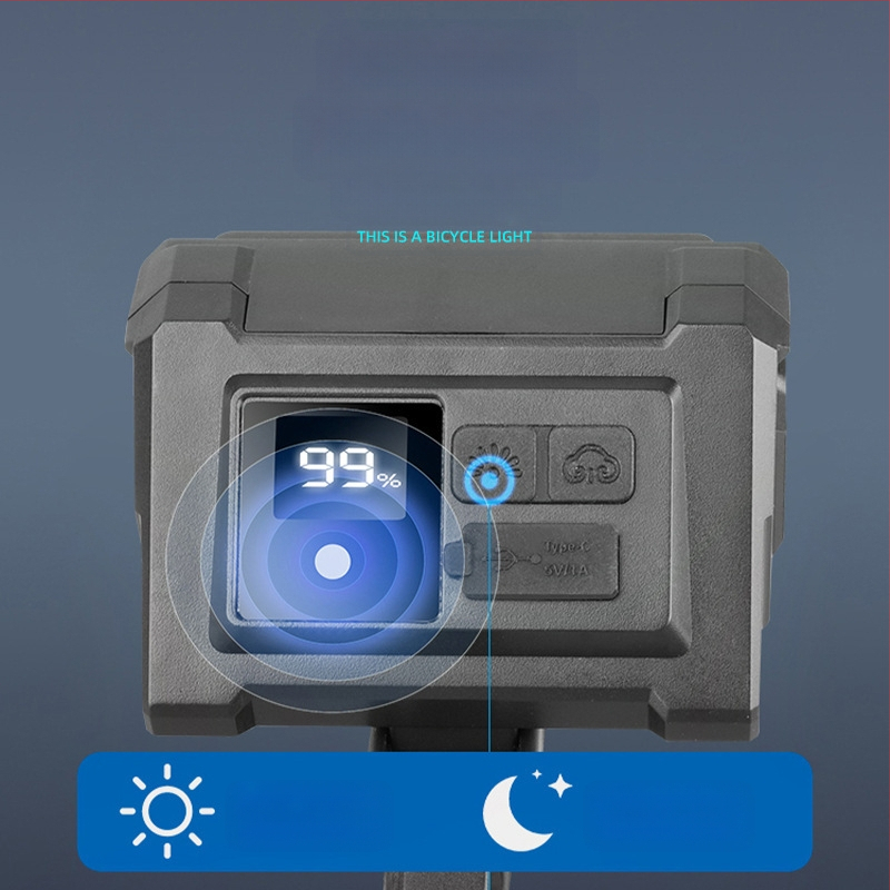 Shark Dragon priekine dviračio lemputė – išmanus šviesos jutiklis, USB įkrovimas, skaitmeninis ekranas, tinka naktiniam važiavimui keliu ir kalnuose