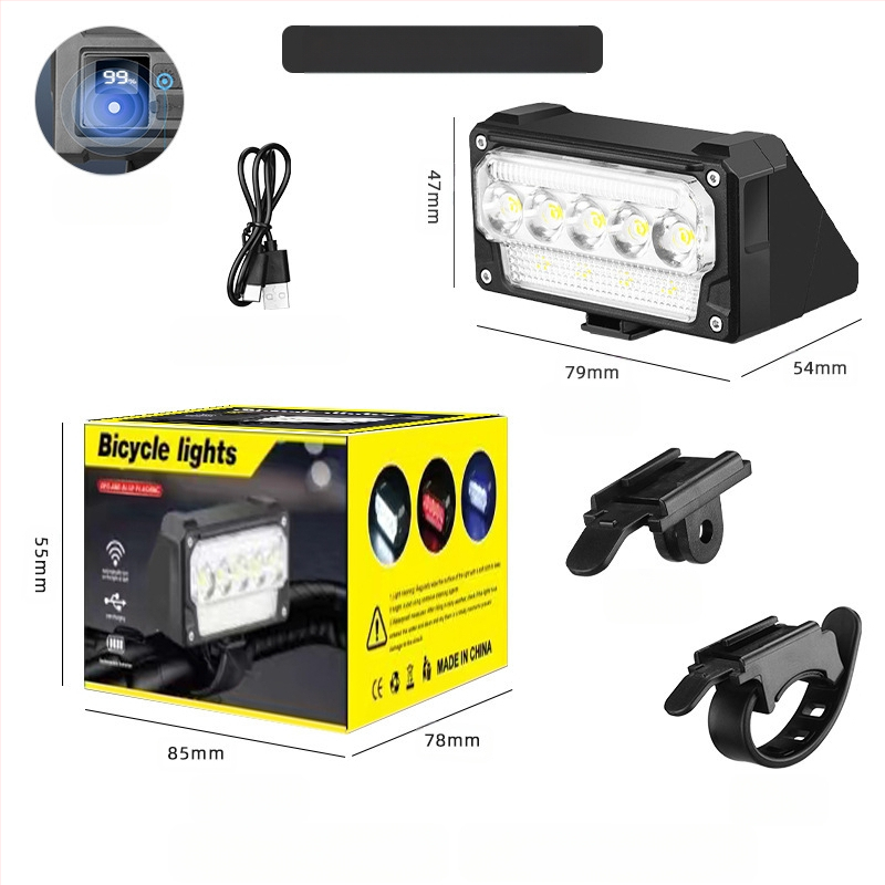 Shark Dragon priekine dviračio lemputė – išmanus šviesos jutiklis, USB įkrovimas, skaitmeninis ekranas, tinka naktiniam važiavimui keliu ir kalnuose