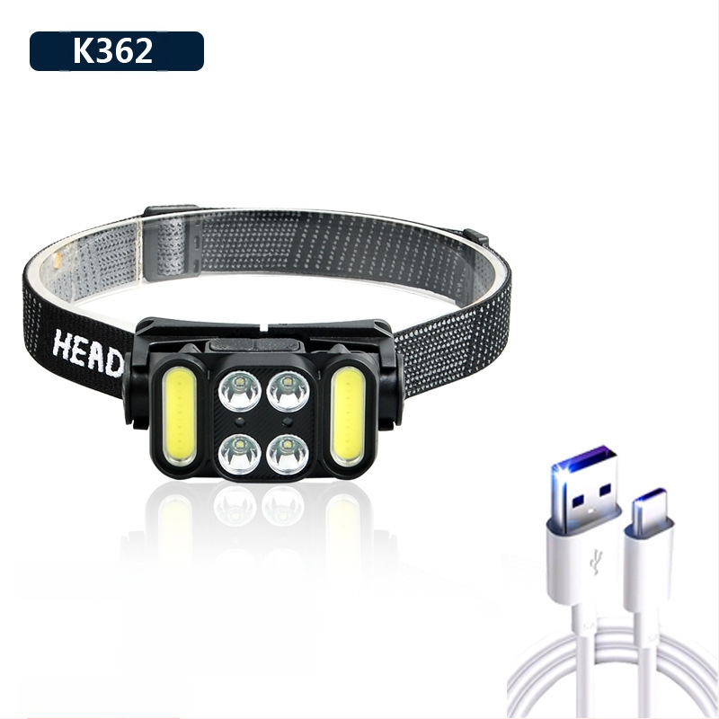 Galvos žibintas su COB LED, USB įkrovimas, 30 W, 1200 mAh, spindulys 200–500 m, kempingui ir lauko veiklai