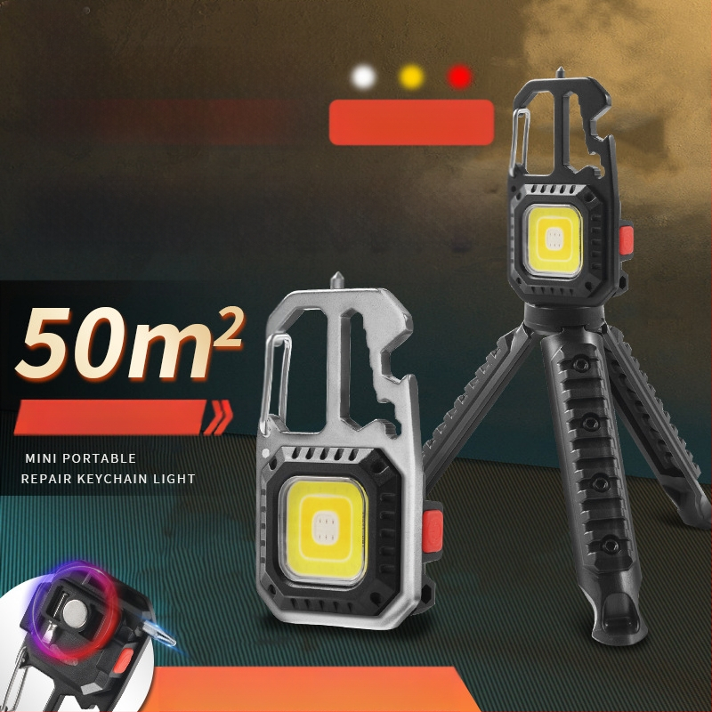 Vanjska prenosna lampica za ključevima, višefunkcionalno nužno osvjetljenje i radno svjetlo, COB LED, 3W, punjiva, kućište od aluminija + ABS, baterija 400 mA, domet 100–200 m