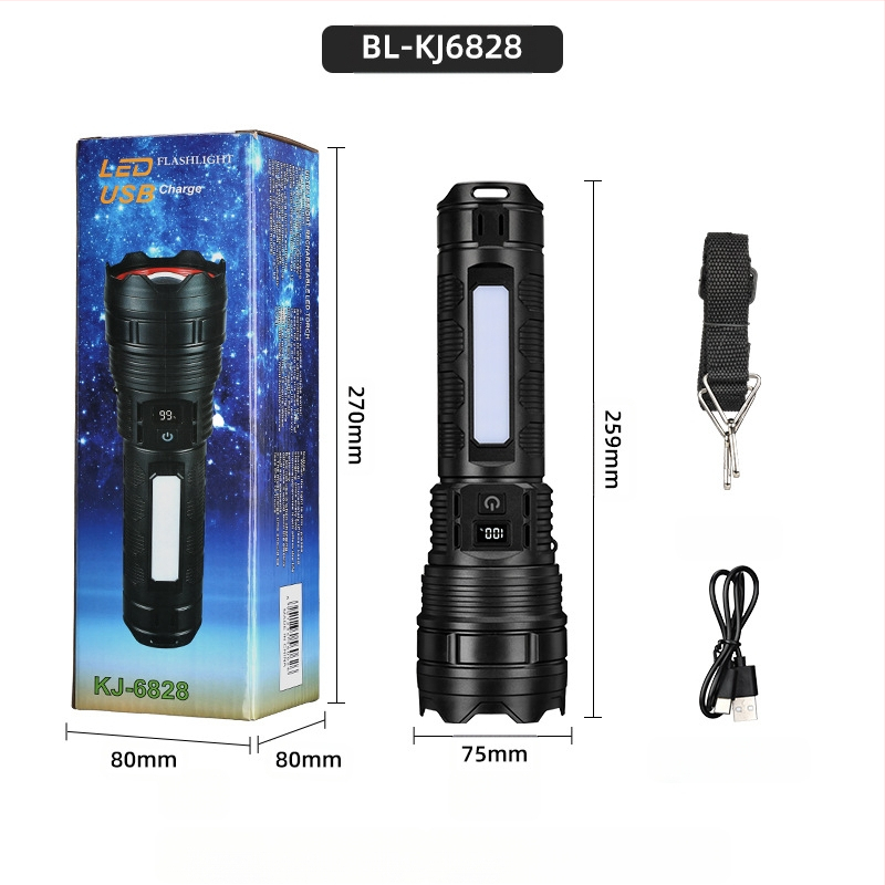 Bolon LED фенер USB-C зареждане, 2400mAh батерия, ръчно задвижване, въртящ се на 360°