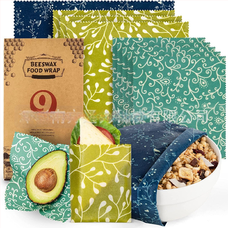 Beekinn восъчни обвивки за храна, комплект от 9 броя, плат с восъчно покритие, хранителен клас, опаковка от хартия