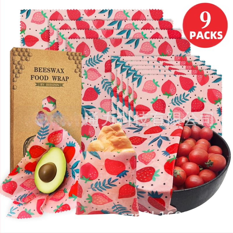 Beekinn восъчни обвивки за храна, комплект от 9 броя, плат с восъчно покритие, хранителен клас, опаковка от хартия