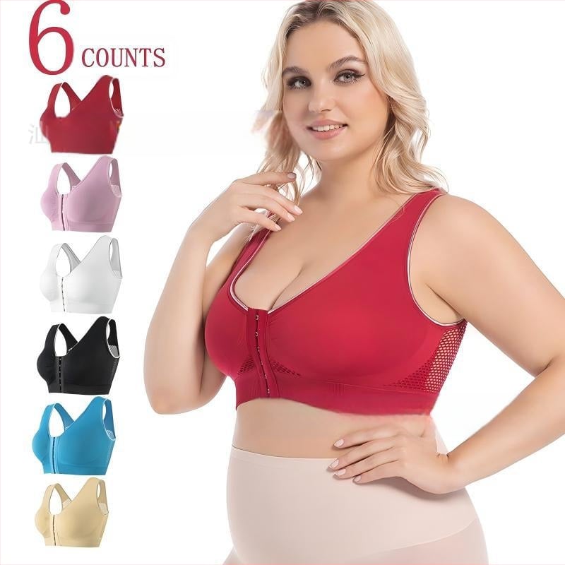 Ασύρματος σουτιέν με μπροστινό κούμπωμα και ανοικτό πίσω, διαπνοή και άνεση; Κούπα 3/4 με επένδυση από σφουγγάρι που διαμορφώνεται; Ύφασμα νάιλον με 50–70% ελαστάνη; επικάλυψη 30–50% ελαστάνη