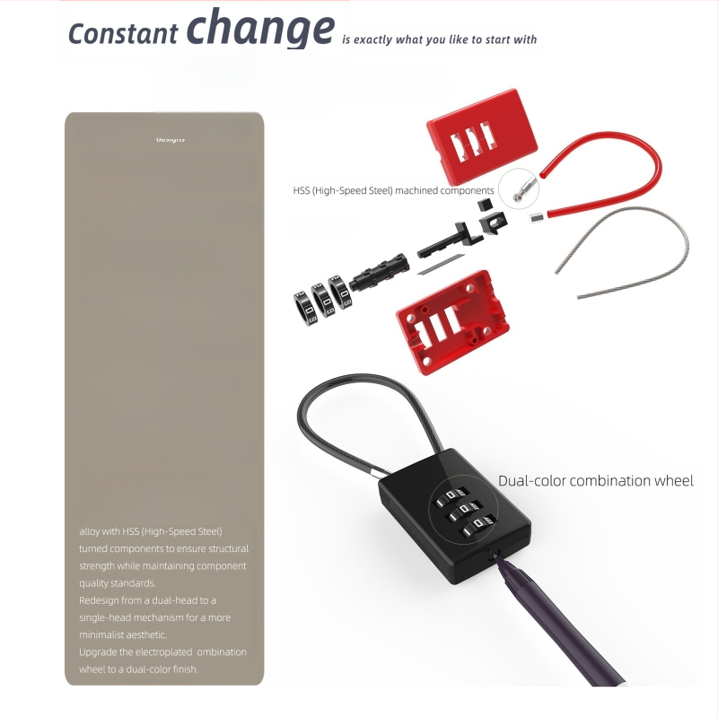 Srcolasti mehanički katanc s lozinkom 06U – cinkov legura, za školske torbe, prtljagu i torbe za teretanu; debljina zaključnog štapa 4 mm, razmak šipki 15 mm