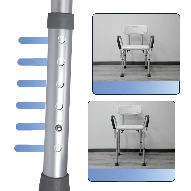 Aliuminio lydinio vonios kėdė senjorams su EVE pagalvėle, neslystanti, reguliuojama