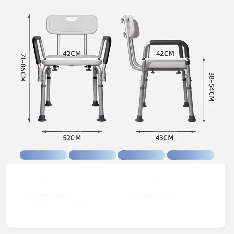 Aliuminio lydinio vonios kėdė senjorams su EVE pagalvėle, neslystanti, reguliuojama