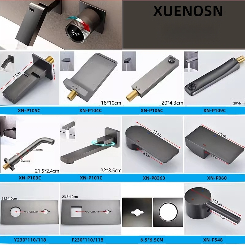 Rejtett réz csap a zuhanyhoz és mosdóhoz, menetes csatlakozás, 6 MPa, 1–80°C, modern stílus