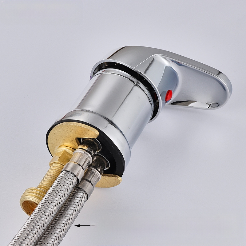 Sampont mosó csap meleg/hideg keverő szeleppel és nyomás alatti zuhanyfejjel | anyag: cinkötvözet | FCC tanúsítvány | kimenet: 6 | funkciók: keverés, késleltetés, húzás