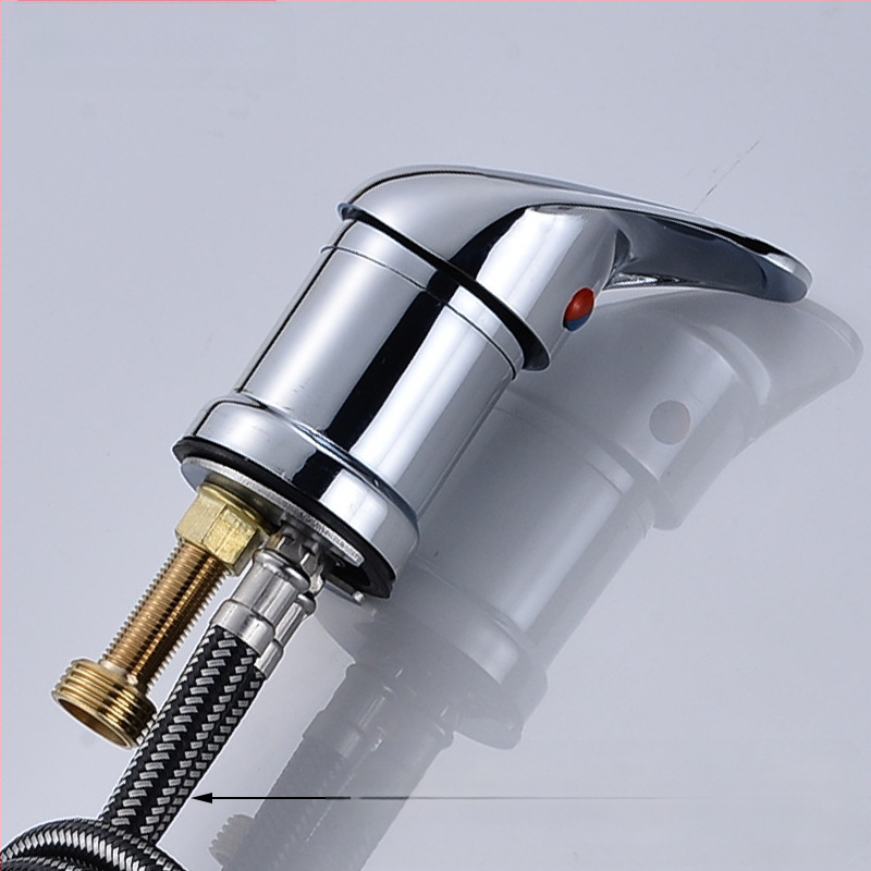 Sampont mosó csap meleg/hideg keverő szeleppel és nyomás alatti zuhanyfejjel | anyag: cinkötvözet | FCC tanúsítvány | kimenet: 6 | funkciók: keverés, késleltetés, húzás