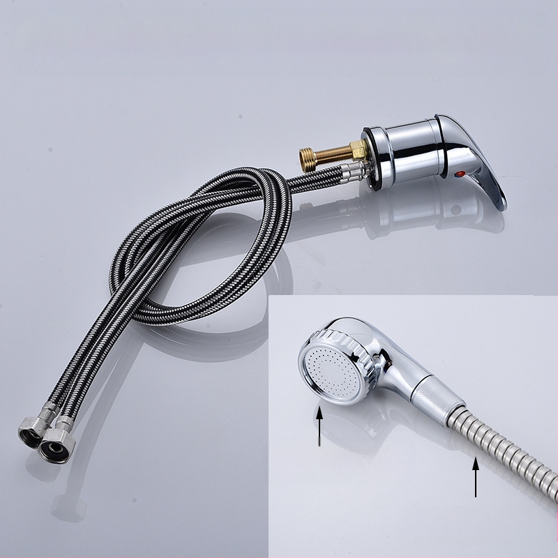 Sampont mosó csap meleg/hideg keverő szeleppel és nyomás alatti zuhanyfejjel | anyag: cinkötvözet | FCC tanúsítvány | kimenet: 6 | funkciók: keverés, késleltetés, húzás