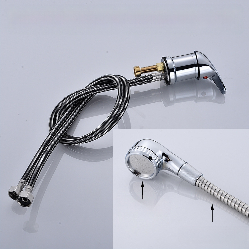 Sampont mosó csap meleg/hideg keverő szeleppel és nyomás alatti zuhanyfejjel | anyag: cinkötvözet | FCC tanúsítvány | kimenet: 6 | funkciók: keverés, késleltetés, húzás