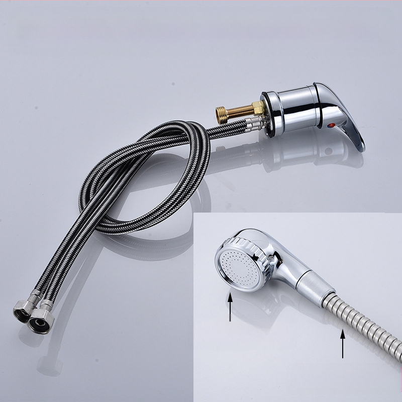 Sampont mosó csap meleg/hideg keverő szeleppel és nyomás alatti zuhanyfejjel | anyag: cinkötvözet | FCC tanúsítvány | kimenet: 6 | funkciók: keverés, késleltetés, húzás