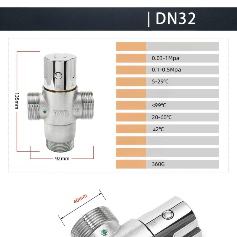 Žalvarinis termosistatinis maišymo vožtuvas virtuvei ir voniai, išėjimas G1/2, slėgis 0,1–1 MPa, šalta 0–30°C, karšta 45–80°C