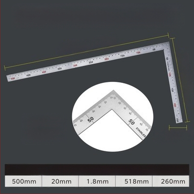 L-σχήματος γωνιόμετρο από χάλυβα υψηλής περιεκτικότητας σε άνθρακα για μέτρηση γωνιών, ακρίβεια 1 mm, με δυνατότητα προσαρμογής