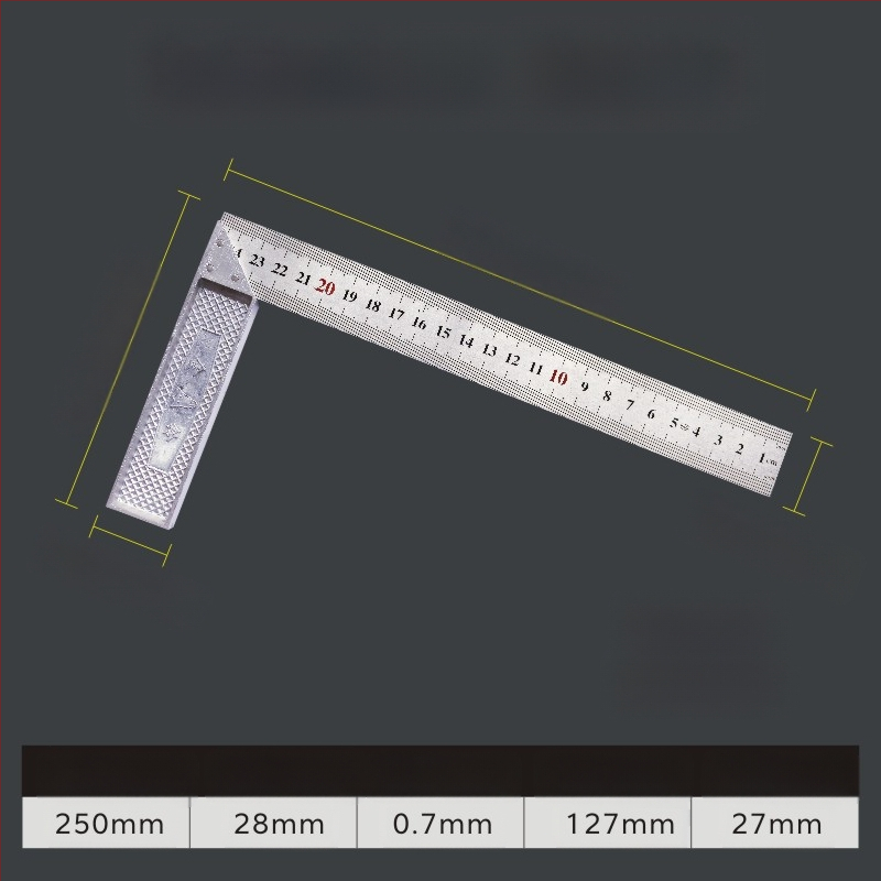 L-σχήματος γωνιόμετρο από χάλυβα υψηλής περιεκτικότητας σε άνθρακα για μέτρηση γωνιών, ακρίβεια 1 mm, με δυνατότητα προσαρμογής