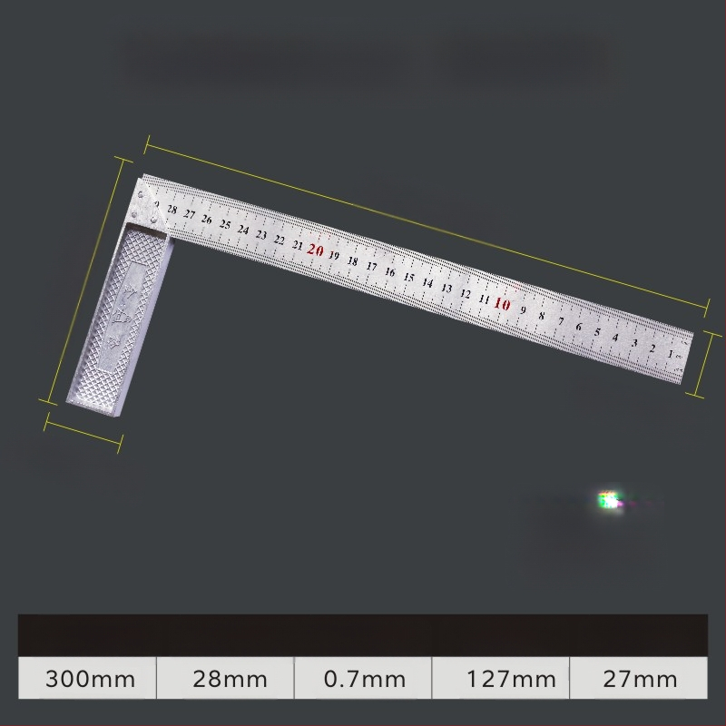 L-σχήματος γωνιόμετρο από χάλυβα υψηλής περιεκτικότητας σε άνθρακα για μέτρηση γωνιών, ακρίβεια 1 mm, με δυνατότητα προσαρμογής
