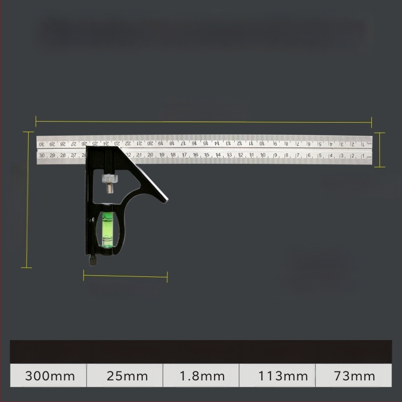 L-σχήματος γωνιόμετρο από χάλυβα υψηλής περιεκτικότητας σε άνθρακα για μέτρηση γωνιών, ακρίβεια 1 mm, με δυνατότητα προσαρμογής