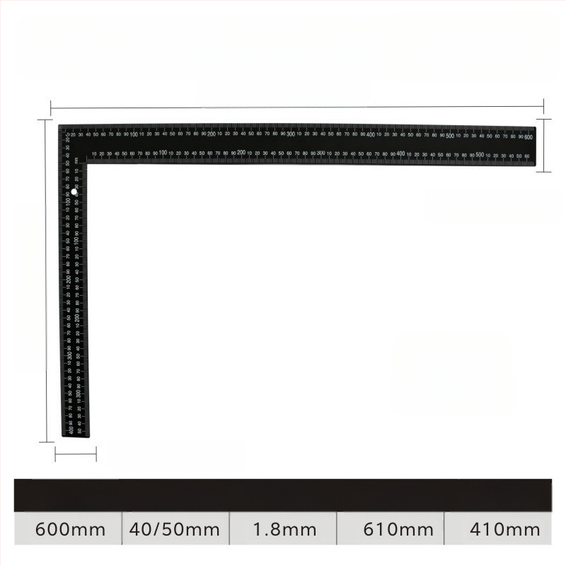 L-σχήματος γωνιόμετρο από χάλυβα υψηλής περιεκτικότητας σε άνθρακα για μέτρηση γωνιών, ακρίβεια 1 mm, με δυνατότητα προσαρμογής