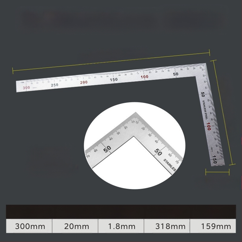 L-σχήματος γωνιόμετρο από χάλυβα υψηλής περιεκτικότητας σε άνθρακα για μέτρηση γωνιών, ακρίβεια 1 mm, με δυνατότητα προσαρμογής