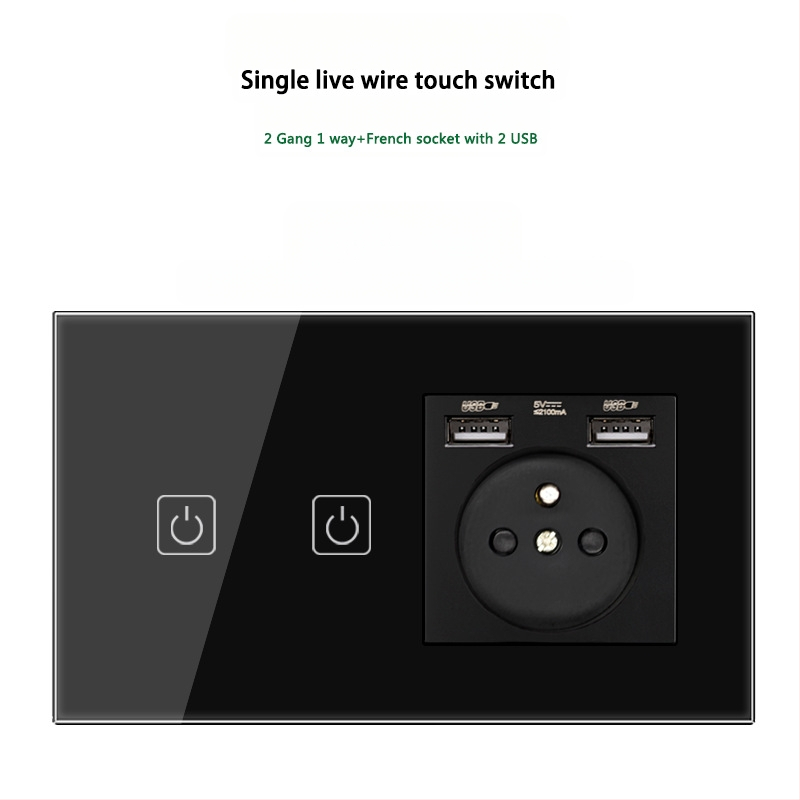 146 tipo liečiamasis jungiklio skydelis su 1/2/3 jungikliais, Prancūzijos standarto dvigubos USB lizdų panelė, sienos montavimas, 16A