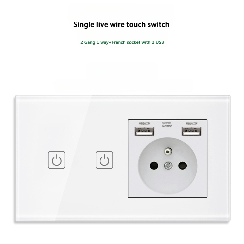 146 tipo liečiamasis jungiklio skydelis su 1/2/3 jungikliais, Prancūzijos standarto dvigubos USB lizdų panelė, sienos montavimas, 16A