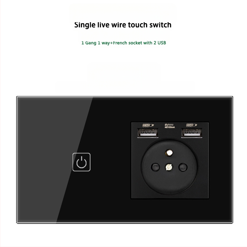 146 tipo liečiamasis jungiklio skydelis su 1/2/3 jungikliais, Prancūzijos standarto dvigubos USB lizdų panelė, sienos montavimas, 16A