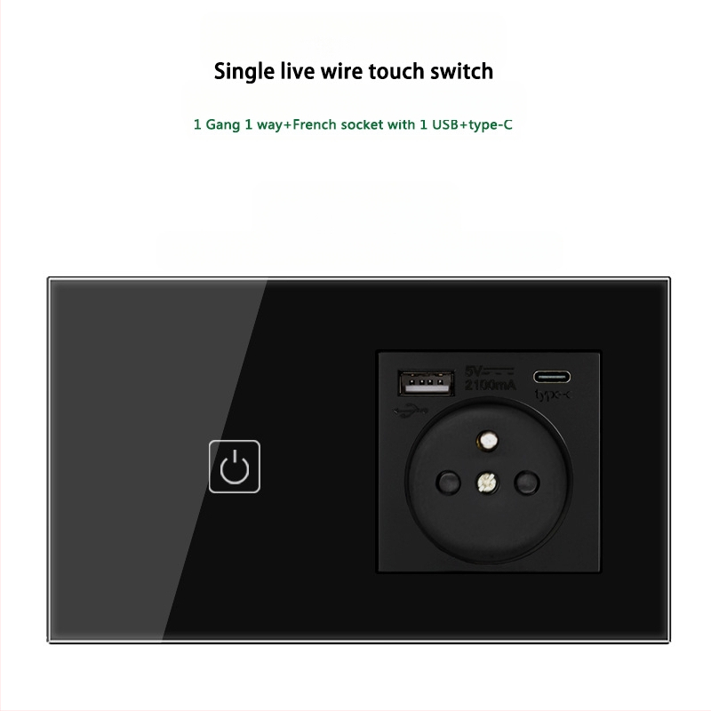 146 tipo liečiamasis jungiklio skydelis su 1/2/3 jungikliais, Prancūzijos standarto dvigubos USB lizdų panelė, sienos montavimas, 16A