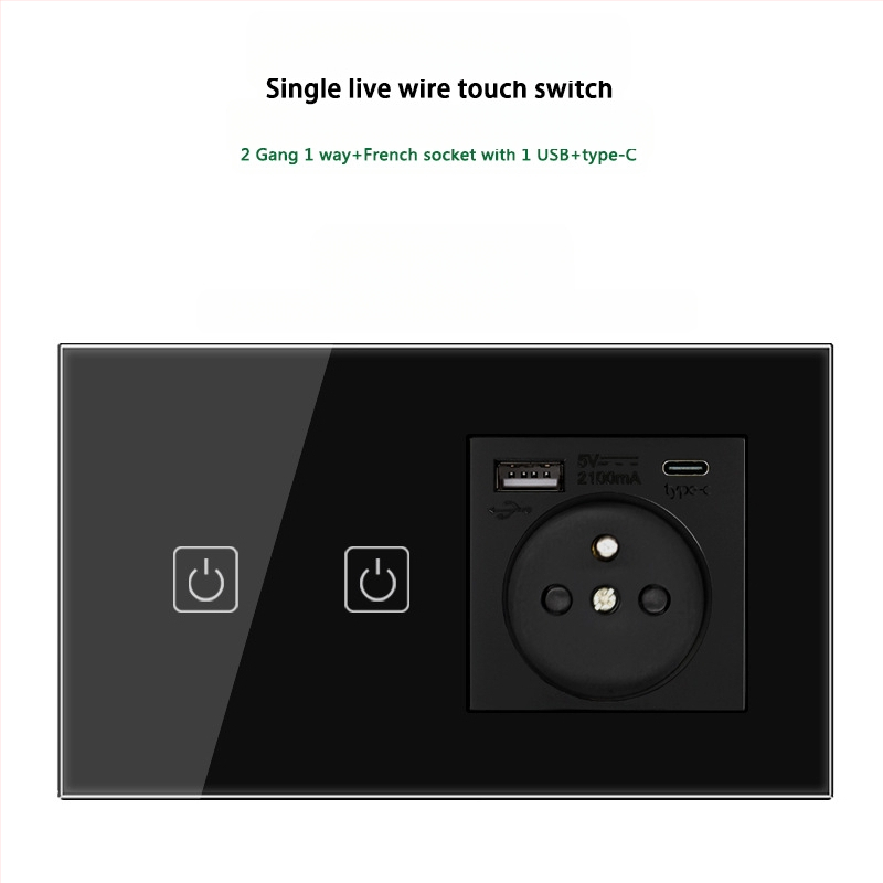 146 tipo liečiamasis jungiklio skydelis su 1/2/3 jungikliais, Prancūzijos standarto dvigubos USB lizdų panelė, sienos montavimas, 16A