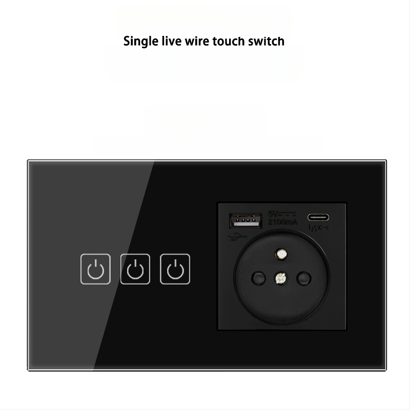 146 tipo liečiamasis jungiklio skydelis su 1/2/3 jungikliais, Prancūzijos standarto dvigubos USB lizdų panelė, sienos montavimas, 16A