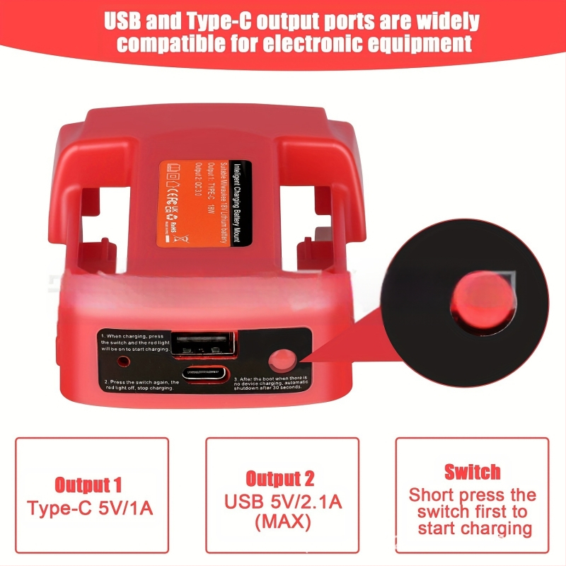 USB Type-C įkroviklis su juostos sagtimi 18V įrankių Ličio baterijos keitiklio adapteriui, svoris 70 g