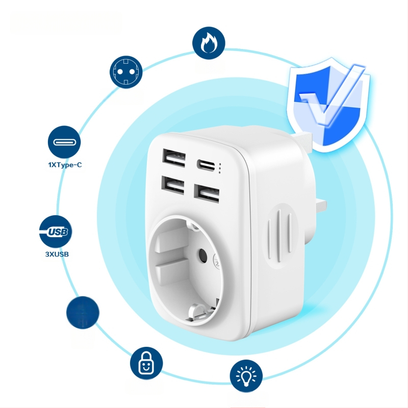 UK į EU kištukinio adapterio - CE sertifikuotas, 1500W, konversijos lizdas, -45°C iki 60°C