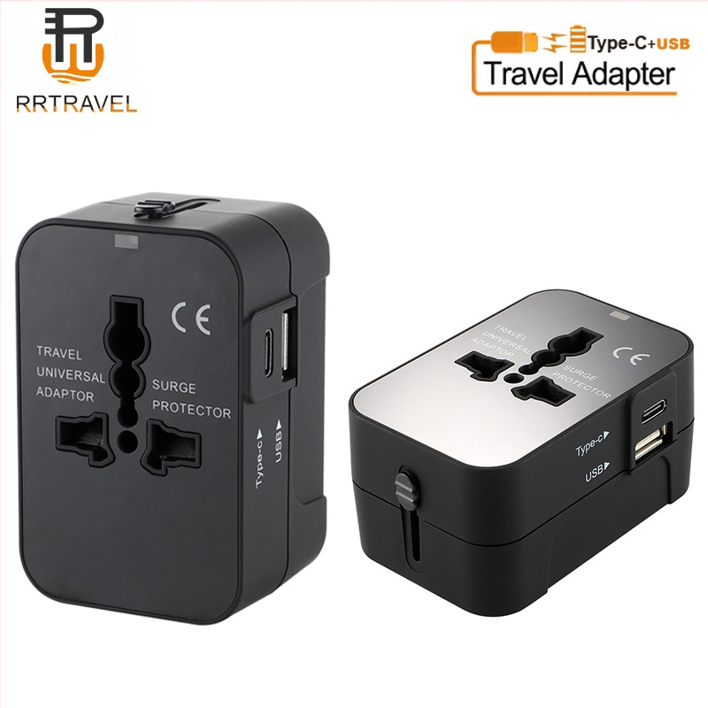 RRTRAVEL universālais kontaktligzdas adapters ar diviem USB 2.1A