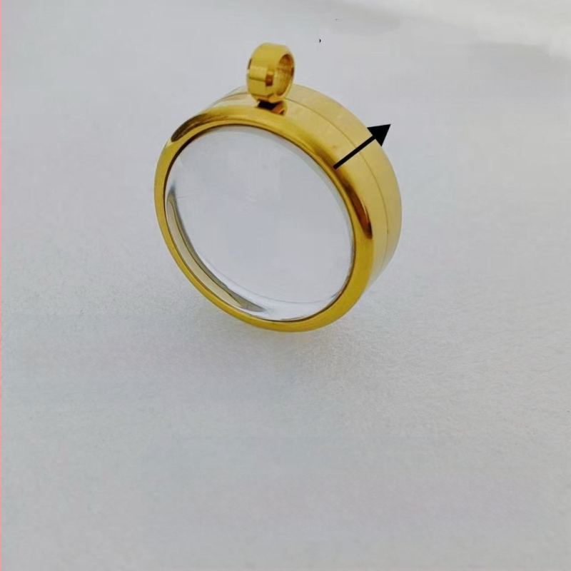 Geometrinis pakabukas iš nerūdijančio plieno su skaidria išgaubta kapsule mineralinėms kristalams, elektroplatinavimas, neblunka