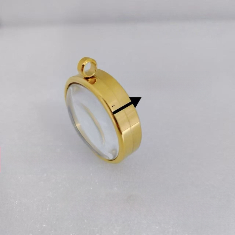 Geometrinis pakabukas iš nerūdijančio plieno su skaidria išgaubta kapsule mineralinėms kristalams, elektroplatinavimas, neblunka