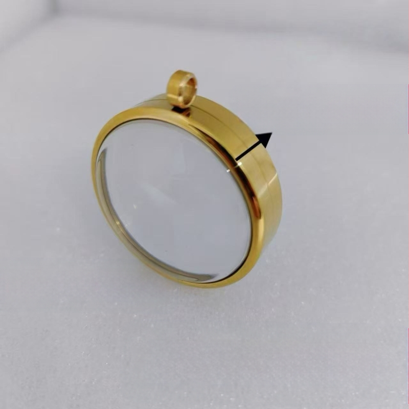 Geometrinis pakabukas iš nerūdijančio plieno su skaidria išgaubta kapsule mineralinėms kristalams, elektroplatinavimas, neblunka