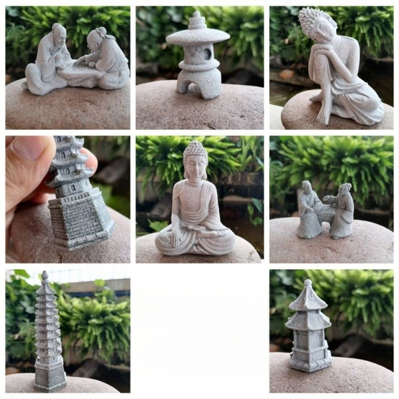 Μίνι άγαλμα Βούδα για ενυδρείο, διακοσμητικό πέτρινο Βούδα με Wenchang Pavilion, διακόσμηση βραχώδους κήπου