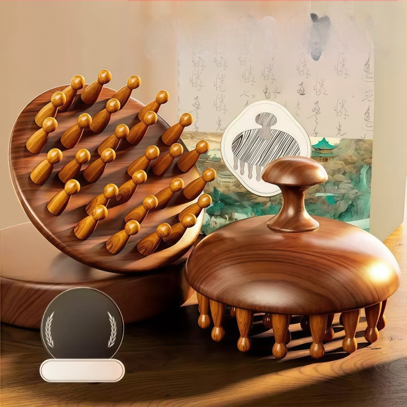 Масажна дървена гребен с диск глава за масаж на скалпа и грижа за косата, код 6226; лицензиранa марка Maimaimeng; Марка: Other