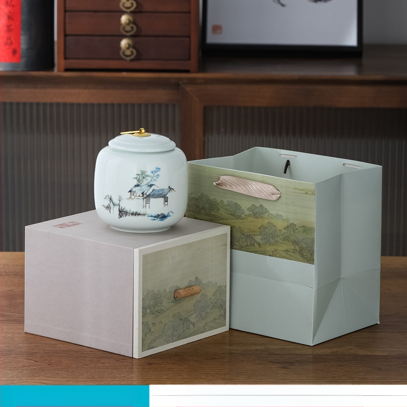 Kerámiás teás edény overglaze felülettel, The Way of Porcelain, Új kínai stílus, Táj mintázat