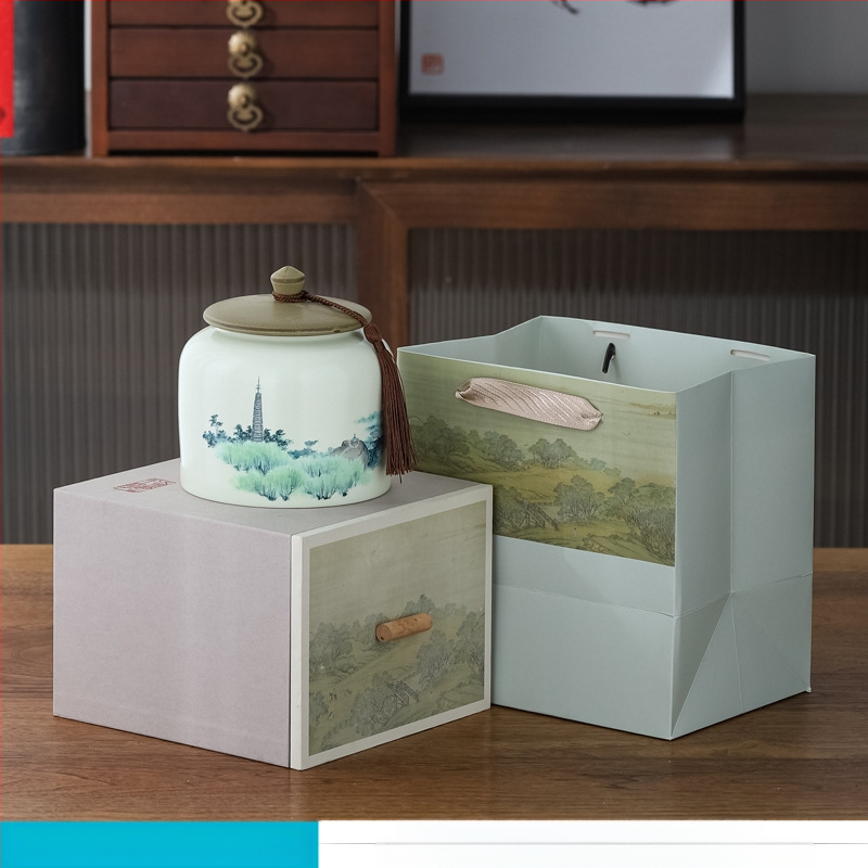 Kerámiás teás edény overglaze felülettel, The Way of Porcelain, Új kínai stílus, Táj mintázat