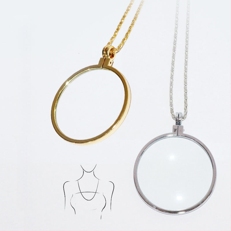 Kaklo pakabukas su didinamuoju lupu skaitymui, iš cinko lydinio, 5x didinimas, objektyvo skersmuo 40 mm, modelis JHS360