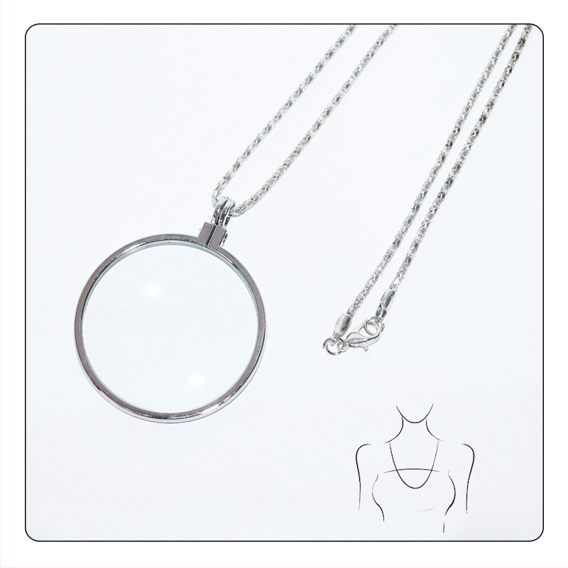 Kaklo pakabukas su didinamuoju lupu skaitymui, iš cinko lydinio, 5x didinimas, objektyvo skersmuo 40 mm, modelis JHS360