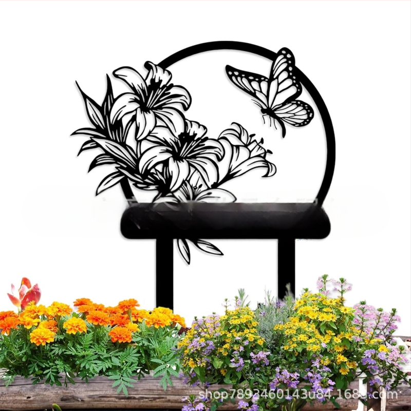 Железен градински орнамент със пасторален силует за монтиране в земята | Външен декор, геометрична метална фигура