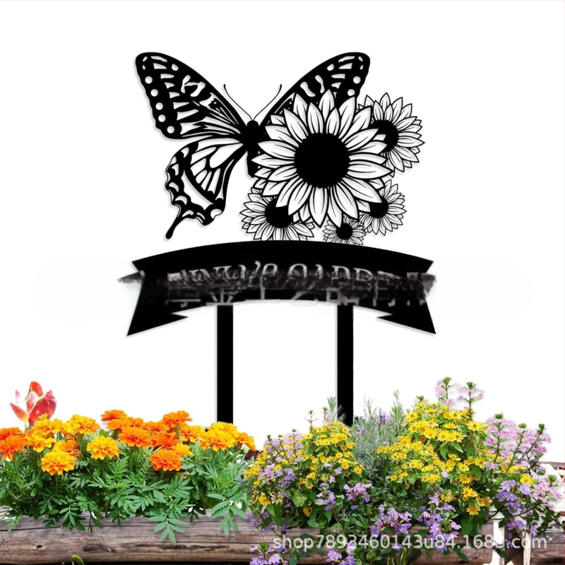 Железен градински орнамент със пасторален силует за монтиране в земята | Външен декор, геометрична метална фигура