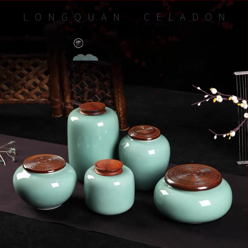 Keraminė celadon arbatos laikymo tara, sandariai uždaryta, prekinis ženklas Yiyun, dovanų dėžutė