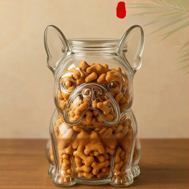 Junda stiklo užkandžių indas augintiniams — šiuolaikinis minimalistinis dizainas, talpa 250 ml, vienos spalvos raštas, saugojimui